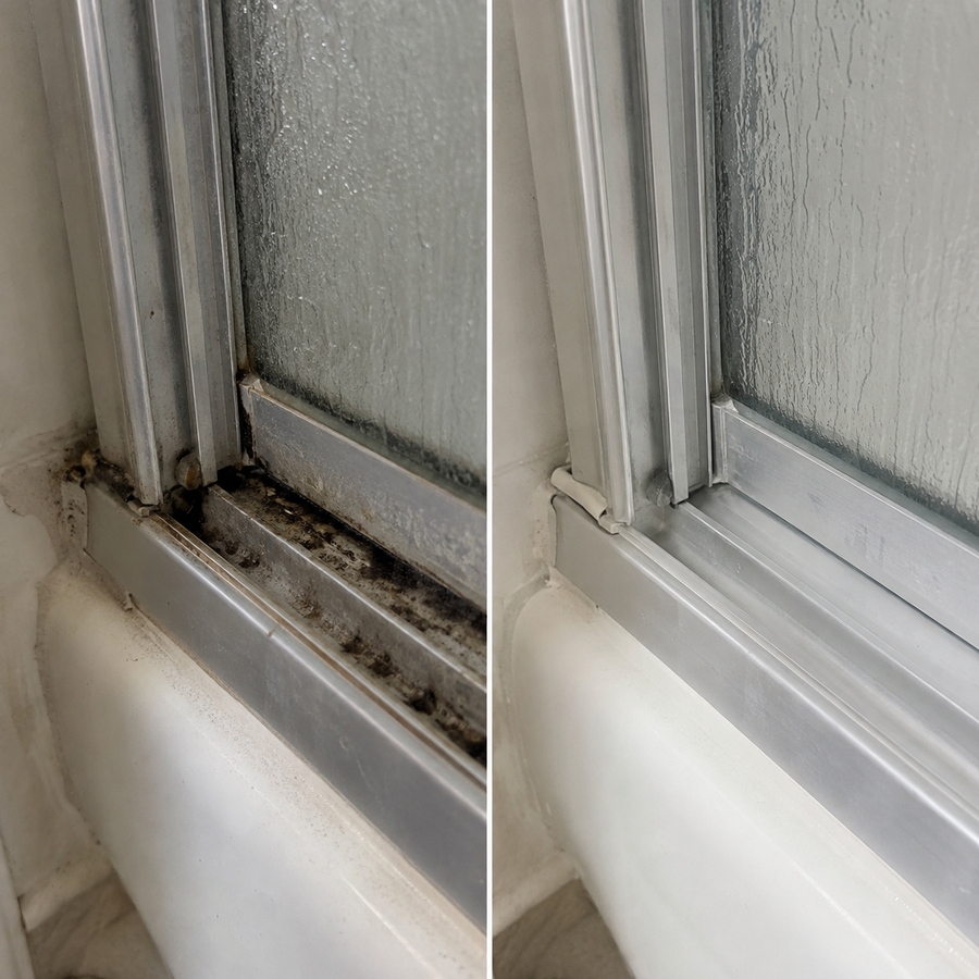The shower track looked years older than it was