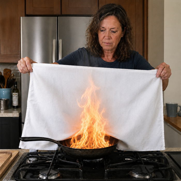 Fire blanket covering pan fire