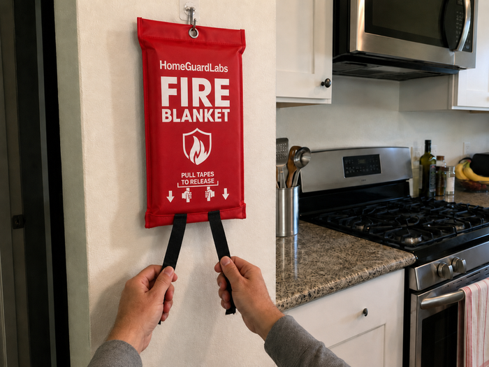 Pull tabs fire blanket pouch