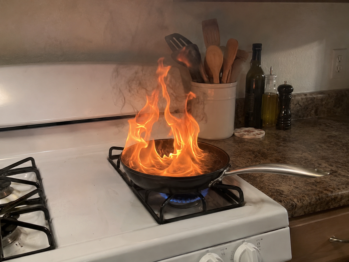 Small pan fire before covering